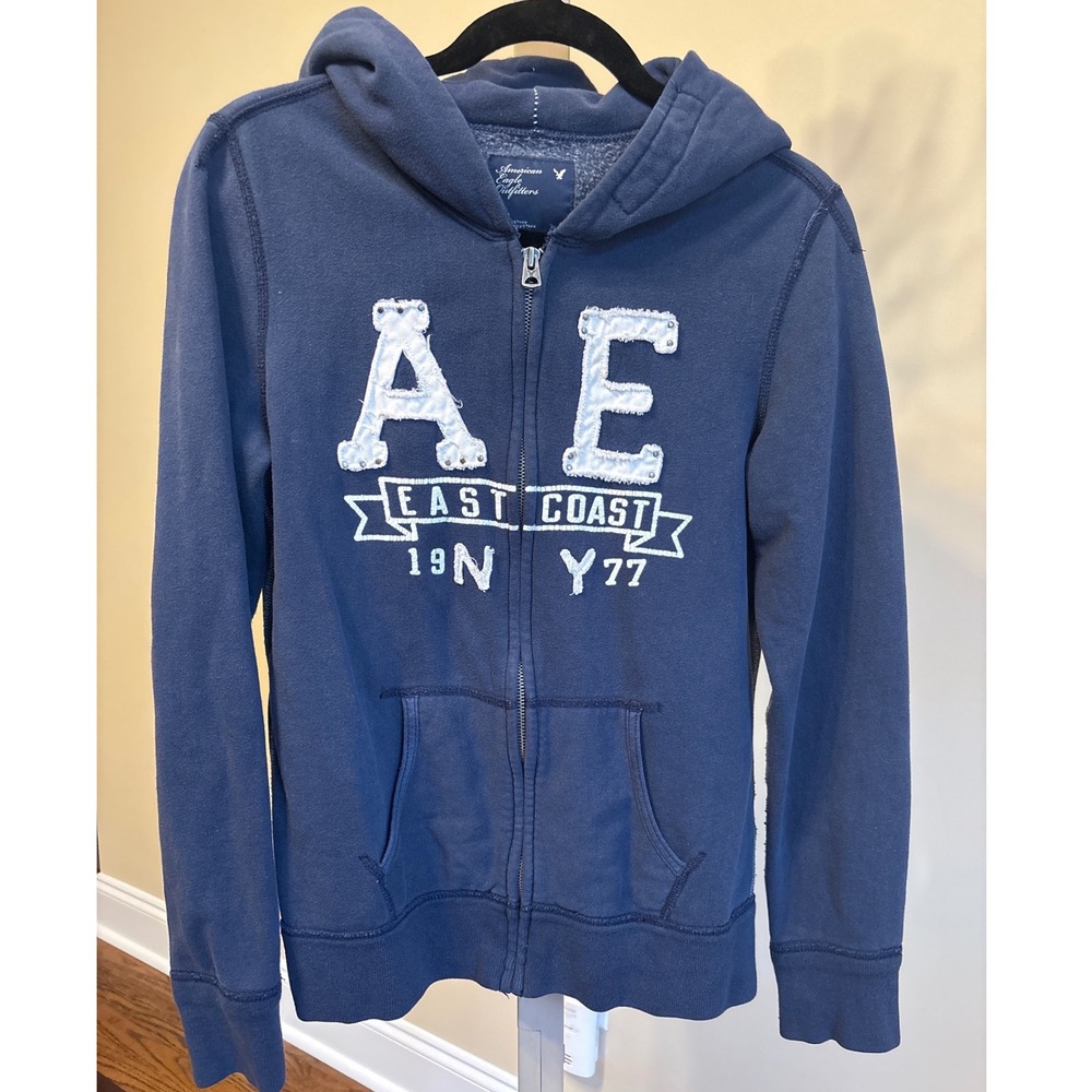 Vintage Y2K AE Amerian Eagle Zip Hoodie Sweatshirt Medium Spell Out
